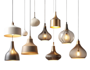  Set of Modern Minimalist Hanging Pendant Lamps, Front View, Isolated on Transparent Background