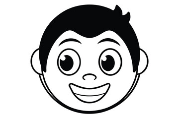 Cartoon child's face smiles brightly showing happiness in this black and white outline