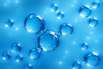 Chemistry and biology molecular structure concept with clear atoms and blue background symbolizing purity science and technology