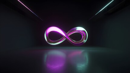 Glowing Neon Infinity Symbol Represents Endless Digital Connection and Futuristic Innovation