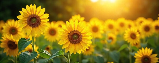 Obraz premium Sunflowers Bask in Golden Sunlight A Breathtaking Summer Garden Display