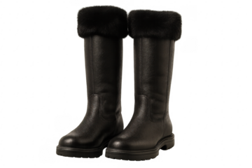 Pair of black fur-trimmed leather winter boots