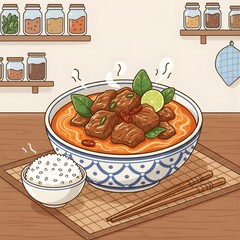 Panang Beef Curry and rice Thai foods