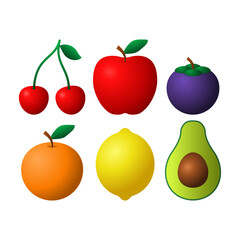 Various Types of Colorful Fruits Including Lychee, Apple, Mangosteen, Orange, Lemon, and Avocado Vector. Suitable for Healthy, Organic, Tropical, and Nutritious Fruit Themes.