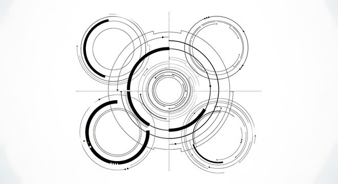 Intricate circular blueprint design with geometric patterns