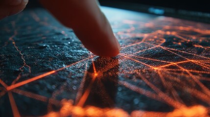 Finger Touching Orange Tech Network: Interaction Scene