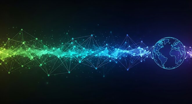 Vibrant digital network flow with glowing particles - Powered by Adobe