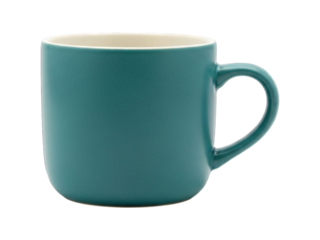 Teal mug with curved handle & cream interior on black