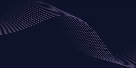 Dark abstract background with glowing wave. Shiny moving lines design element. Modern purple blue gradient flowing wave lines. Futuristic technology concept. Vector illustration
