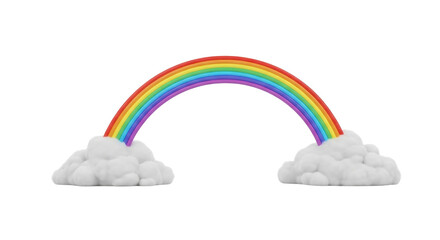 Isolated arch rainbow between clouds, fun colorful cartoon rainbow connecting two puffy clouds