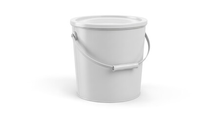 White plastic bucket with handle and lid isolated on white background