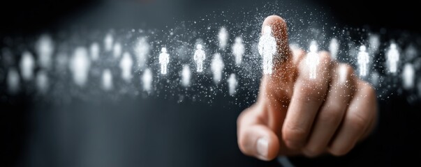 Business professional connects with digital social network through touch and data points