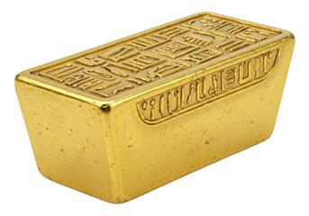 Isolated gold bar with hieroglyphics, antiquity, luxury, riches, wealth concept