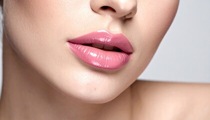 淡いピンク色の口紅を塗った女性の唇