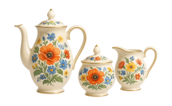 Hand-painted coffee set, ideal for showcasing in a unique living room.