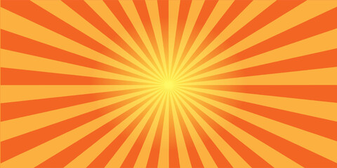 Fototapeta premium Yellow orange rays poster. Popular ray star burst background television vintage. Dark-light bright abstract texture with sunburst, flare, beam. Retro art design Glow bright pattern Vector Illustration