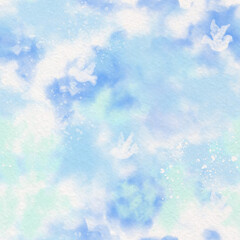 Ethereal Sky: Gentle Watercolor Clouds & Doves Seamless Pattern