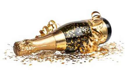 Wine and champagne bottles with cork on white background