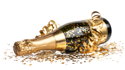 Wine and champagne bottles with cork on white background