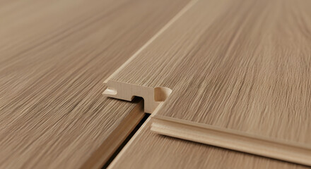 A detailed macro shot of the tongue and groove joint on a light wood flooring plank for seamless installation