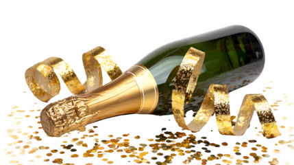 Champagne bottle and glasses on white background celebration drink
