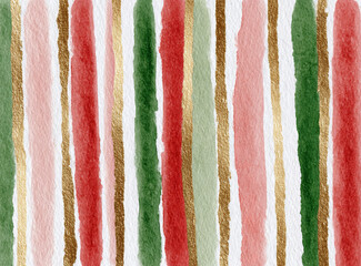 Festive watercolor background with vibrant vertical stripes and metallic golden accent