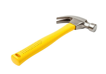 Isolated claw hammer with yellow handle, construction tool for driving or removing nails