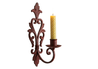 Isolated decorative sconce with patterned candle is ready for lighting a dim room space