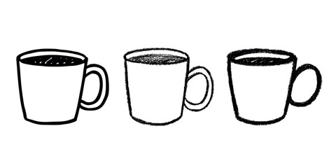 Set of cute hand drawn cup of tea or coffee Simple mug clipart Cozy home doodle Single element for design