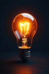 Glowing Light Bulb Illuminating Dark Background  A symbol of brilliant ideas, innovation, and inspiration. Perfect for concepts of creativity, problem-solving, and success.
