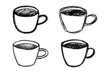 Set of cute hand drawn cup of tea or coffee Simple mug clipart Cozy home doodle Single element for design