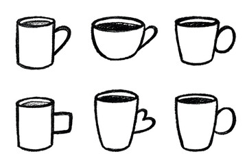 Set of cute hand drawn cup of tea or coffee Simple mug clipart Cozy home doodle Single element for design
