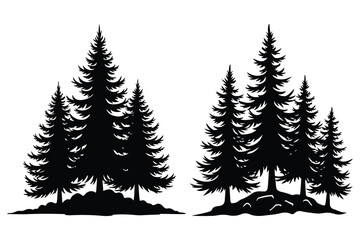 Obraz premium Black silhouette of pine trees on white background