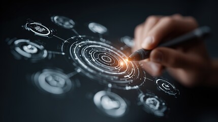 Pen Drawing Tech Circular Interface: Digital Creation Scene