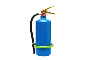 Isolated blue fire extinguisher for safety and prevention of fire with golden lever design