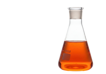 Isolated Erlenmeyer flask with liquid for laboratory research chemistry experiments