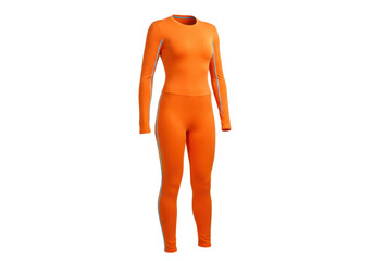 Isolated orange long-sleeve jumpsuit with light blue stripes, workout clothing, apparel, fashion
