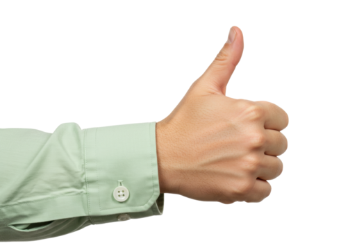 Isolated hand giving thumbs up, like gesture with shirt sleeve, excellent approval
