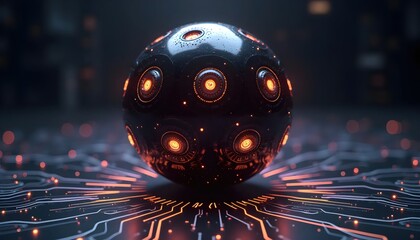 The Digital Core Floating Above Neon Circuitry