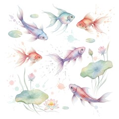 Obraz premium Graceful Watercolor Ornamental Fish in Soft Pastel Tones