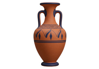 Isolated Classical amphora with handles, ceramic vase with ancient Grecian painted decorations