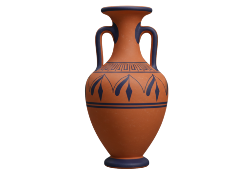 Isolated Classical amphora with handles, ceramic vase with ancient Grecian painted decorations