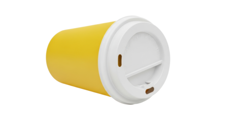 Isolated yellow paper coffee cup, takeaway drink cup with a white lid, disposable cup