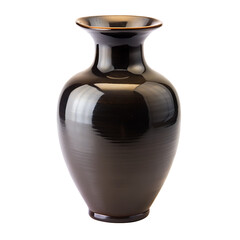 Fototapeta premium Elegant dark brown ceramic vase with reflective surface isolated on white background