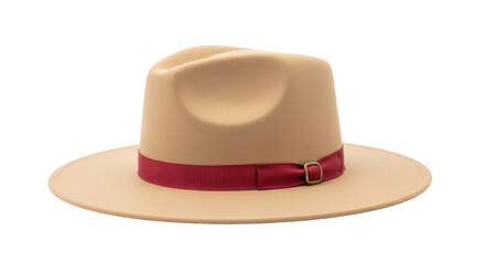 Isolated vintage tan fedora hat with red ribbon band fashion accessory stylish modern