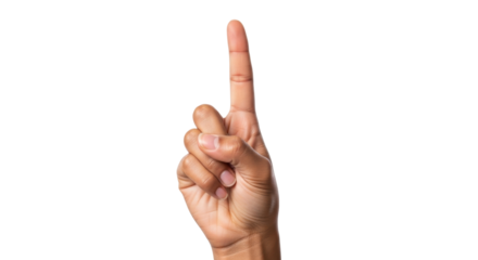 Isolated hand with index finger raised up, single finger hand gesture, pointing up, number one