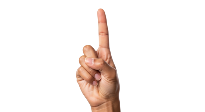 Isolated hand with index finger raised up, single finger hand gesture, pointing up, number one