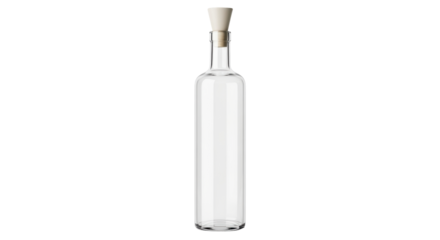 Isolated vintage glass carafe with cork stopper on a clean background, minimalist design