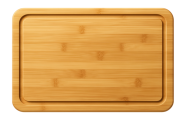 Rectangular bamboo cutting board with groove for catching juices, perfect for apartment
