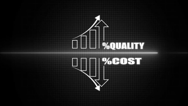 Neon Line Percentage Icon Animation Representing Quality Control, Business Growth, and Cost Reduction Strategy with Upward Arrow for Success and Downward Arrow for Expense, 